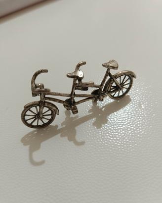Bici tandem miniatura argento vintage da col