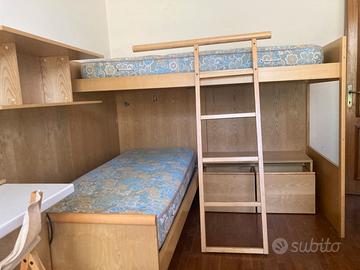 Cameretta letti a castello in legno di rovere
