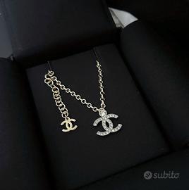 Collana con diamanti da donna in metallo argentato