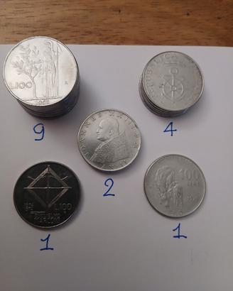 28 monete da 100 e 50 lire soggetti vari