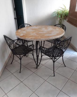 set giardino in ghisa e pietra con 4 sedie