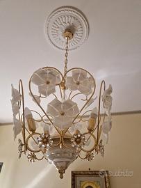 Lampadario e abat jour in vetro e Swarovski 