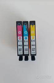 Cartucce originali HP nuove ciano, magenta e giall