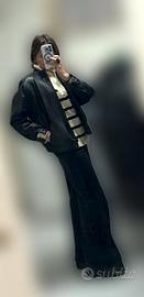 Bomber in pelle nera trapuntato invernale vintage