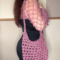 Borsa a rete a spalla rosa antico uncinetto cotone