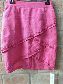 Gonna vintage anni 80 lino ricamata con