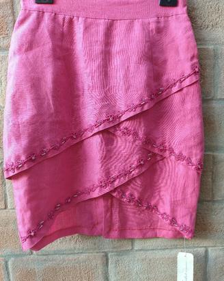 Gonna vintage anni 80 lino ricamata con