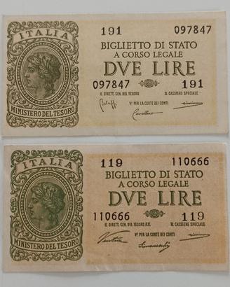 35#. Banconote 2 Lire (tutte le firme).