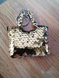 Portachiavi Borsa paillettes color oro