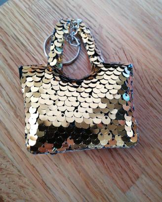 Portachiavi Borsa paillettes color oro