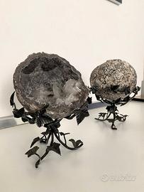 Intero geode di quarzo-coppia speculare e supporti