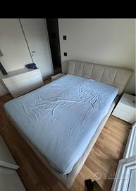 Letto in vera pelle + rete con doghe in legno