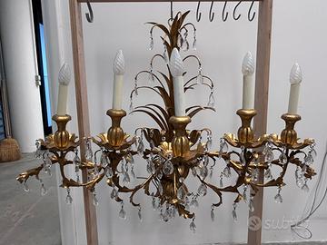 Applique dorata 5 luci e gocce in cristallo