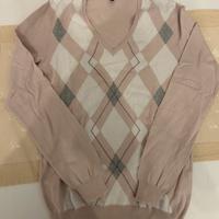 Maglione Benetton rosa e bianco a rombi