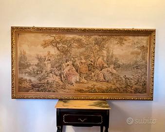 Grande arazzo con cornice dorata stile Aubusson