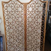 Paravento separé in vimini e bambù vintage