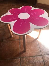Tavolino bambini legno fiore rosa – gambe svitabil