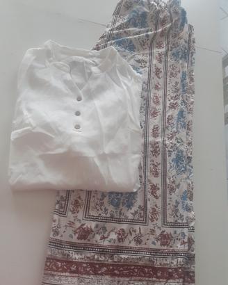 pantaloni a gamba larga e blusa