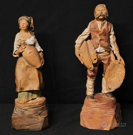 Coppia Sculture Terracotta Siciliana