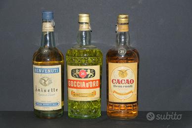 3 rare bottiglie liquore BENVENUTI sigillo e ALTRO