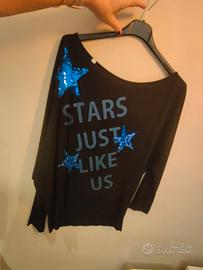 t-shirt Denny Rose nera con Paiette blu 