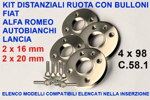 Kit 4 Distanziali FIAT ALFA ROMEO LANCIA + bulloni