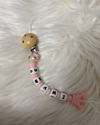 Catenella ciuccio in silicone con clip in legno