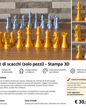 Set completo 32 pezzi scacchi stampa 3D