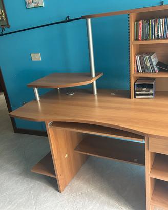 Ampia Scrivania Porta PC Multifunzione con libreri