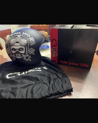 casco moto custom cruizer pelle nero opaco 