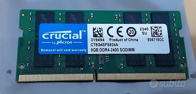 memoria RAM 8GB DDR4 Crucial nuova