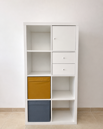 IKEA KALLAX bianco con cassetti e contenitori