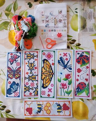 Kit punto croce segnalibri farfalle e api 6 pezzi