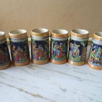 Boccali birra ceramica tedesca 6 pezzi vintage