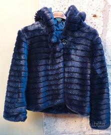 Pelliccia con cappuccio, blu, nuova, tg S