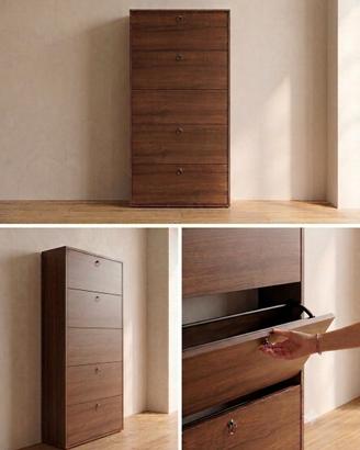 Scarpiera salvaspazio 5 ribalte legno noce