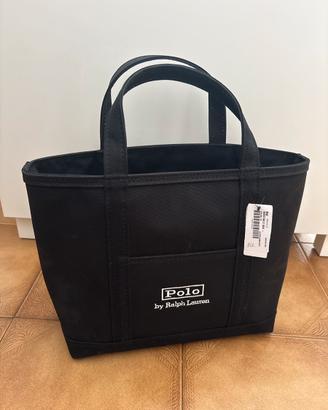 Borsa Polo Ralph Lauren Mini Tote Canvas Nera