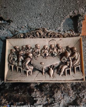 Quadro Bassorilievo Ultima Cena Vintage in Resina 