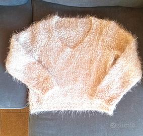 Maglia con scollo a v donna, panna con lurex