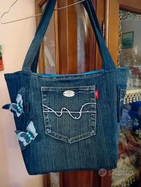 borsa in jeans fatta a mano foderata con tasca 