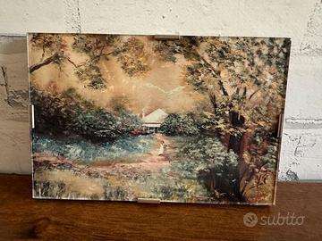 Quadretto in vetro stampa paesaggio olio