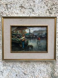 Quadro -Mercato- dipinto a olio