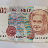 6 banconote 1000 lire carta Montessori 1980