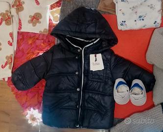 Nuovo Piumino Blu Bambino 68 cm 6-9 mesi zip