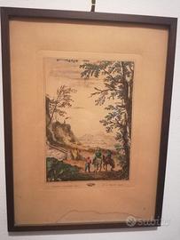 Stampa antica raffigurante paesaggio 