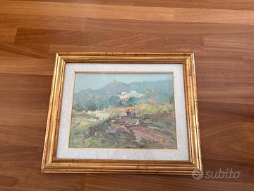 Dipinto olio su tela paesaggio rurale - firmato.