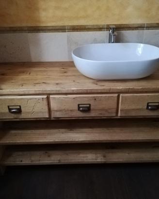 mobile bagno 2 cassetti con ripiano legno vecchio
