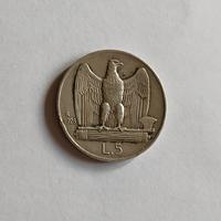 5 Lire 1928 2 Rosette BB/SPL Vittorio Em III Rara 