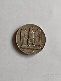 5 Lire 1928 2 Rosette BB/SPL Vittorio Em III Rara 