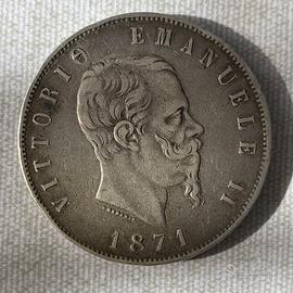 MONETA 5 LIRE 1871 ARGENTO, VITTORIO EMANUELE II